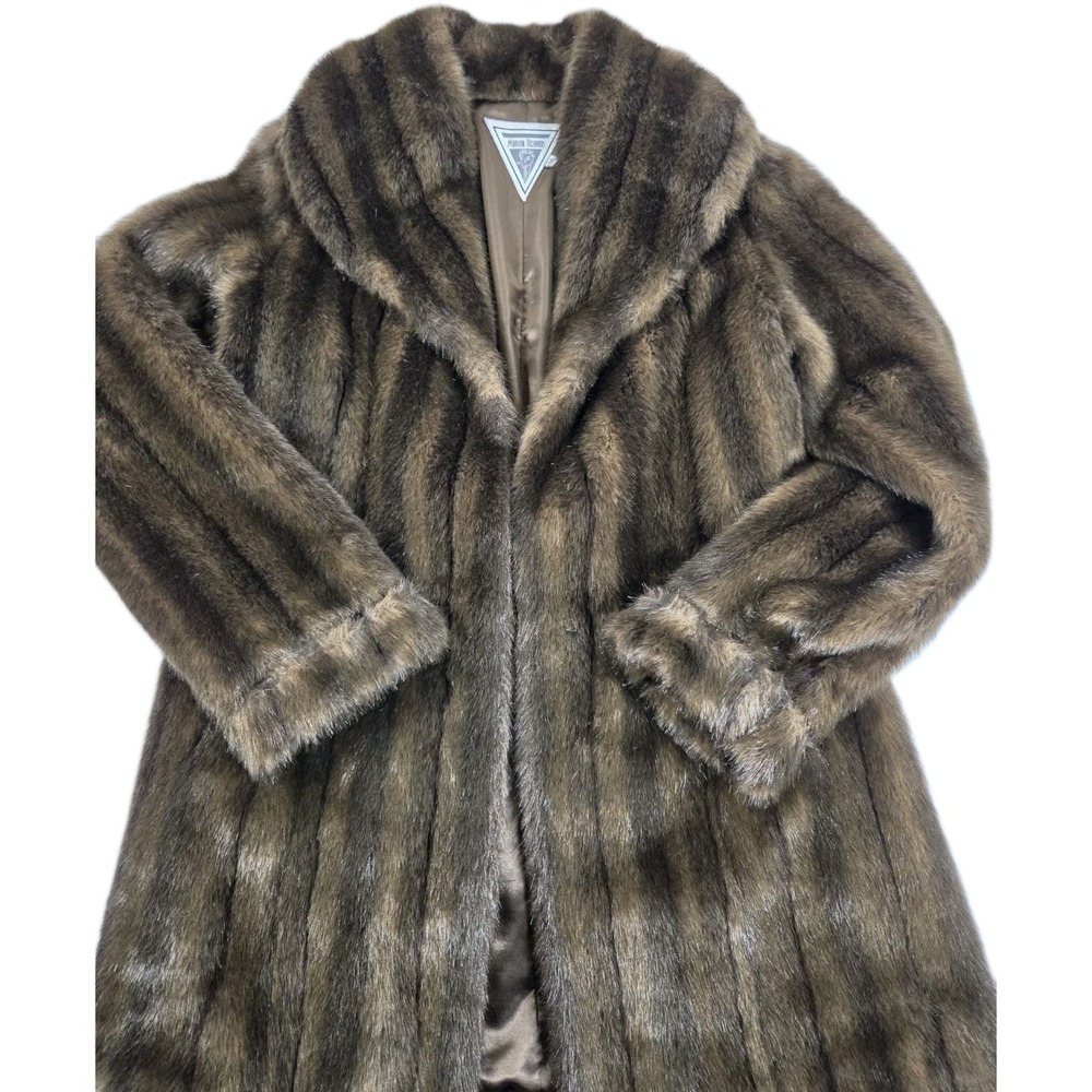 Marvin Richards Coat Faux Fur Chocolate Brown Stipe Trim Mob Wife Sz M